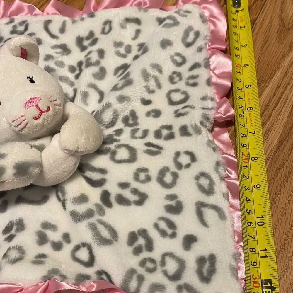 Okie Dokie Leopard Print Plush Blanket with Pink Trim Lovie Satin